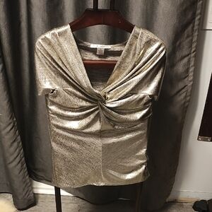 Elegant Metallic Gold Twist-Front Top